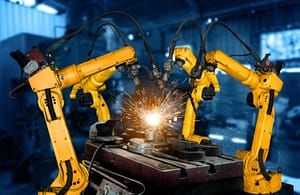 CÉLULAS ROBOTIZADAS REALIZANDO A SOLDAGEM DE EQUIPAMENTOS NA INDUSTRIA