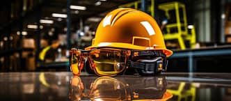 EPIs prontos para uso: capacete, óculos e abafador, proteção essencial conforme NR 06. - Curso NR 06 em Mandarim.