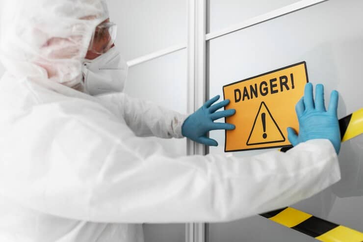 Aviso de perigo em área explosiva industrial - Laudo de Áreas Explosivas